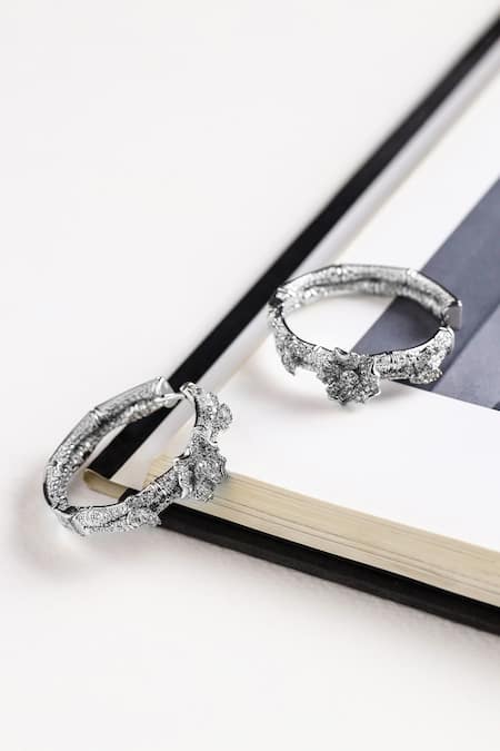 Shop_Shazé_Silver Plated Stones Midsummer Meadow Embellished Hoops_at_Aza_Fashions