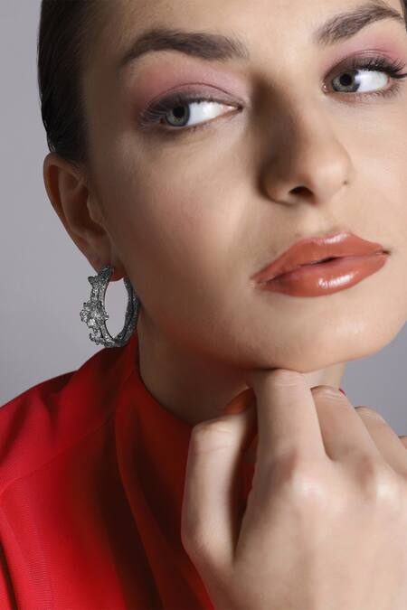 Shazé_Silver Plated Stones Midsummer Meadow Embellished Hoops_Online_at_Aza_Fashions
