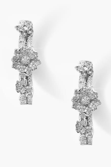 Buy_Shazé_Silver Plated Stones Midsummer Meadow Embellished Hoops_Online_at_Aza_Fashions