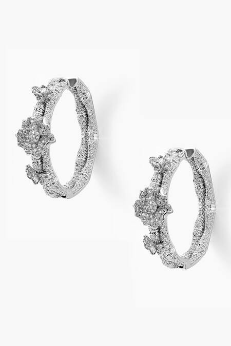 Shop_Shazé_Silver Plated Stones Midsummer Meadow Embellished Hoops_Online_at_Aza_Fashions