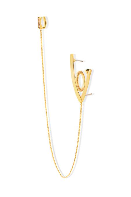 Shazé_Gold Plated Stone Eden Geometric Carved Earrings _Online_at_Aza_Fashions