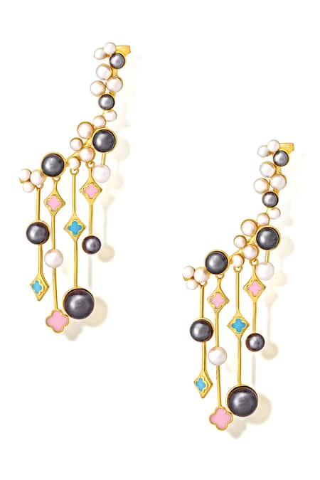 Buy_Shazé_Gold Plated Stones, Pearls Moonlight Sonata Bead Embellished Earrings_Online_at_Aza_Fashions
