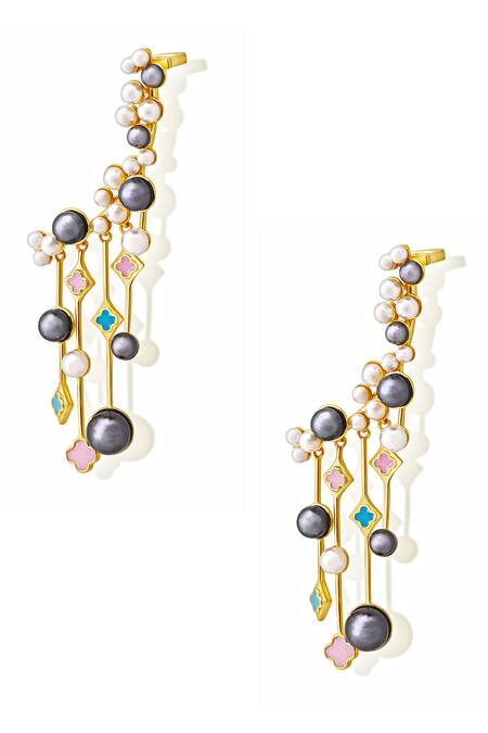 Shazé_Gold Plated Stones, Pearls Moonlight Sonata Bead Embellished Earrings_at_Aza_Fashions