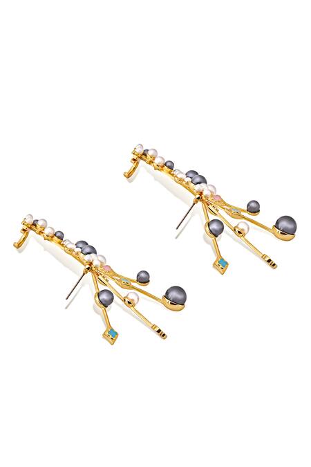 Buy_Shazé_Gold Plated Stones, Pearls Moonlight Sonata Bead Embellished Earrings