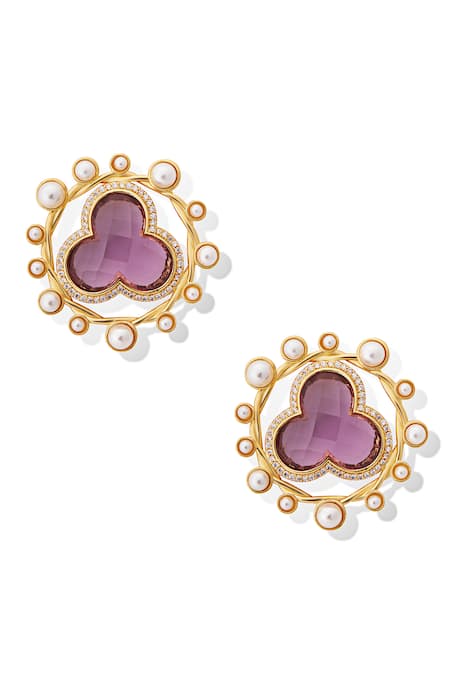 Shop_Shazé_Multi Color Stone Nimbus Floral Carved Stud Earrings _Online_at_Aza_Fashions