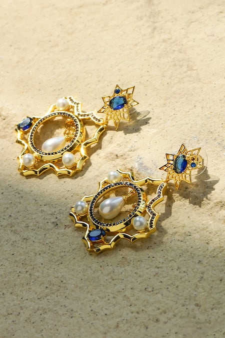 Shop Shazé Multi Color Beads Diadem Dreams Floral Carved Cutwork Earrings at Aza Fashions Shop_Shazé_Multi Color Beads Diadem Dreams Floral Carved Cutwork Earrings _at_Aza_Fashions