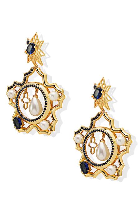 Shazé_Multi Color Beads Diadem Dreams Floral Carved Cutwork Earrings _at_Aza_Fashions