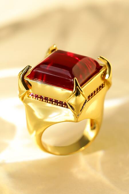 Shop_Shazé_Gold Plated Stone Harkins Heart Embellished Ring _at_Aza_Fashions