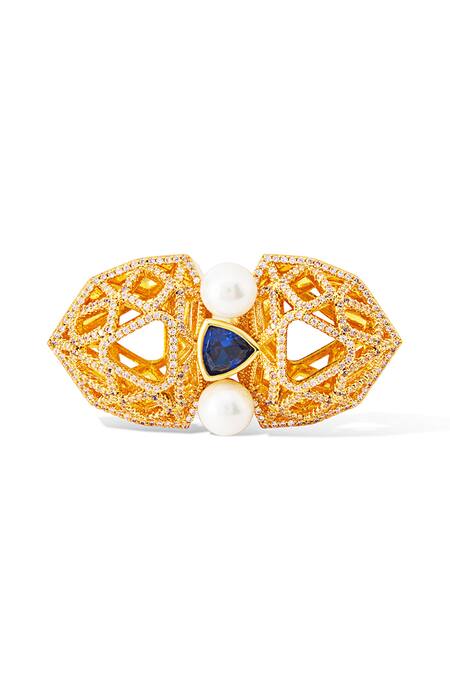 Shop_Shazé_Multi Color Stone Felicity Geometric Carved Ring _Online_at_Aza_Fashions