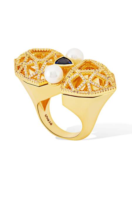 Shazé_Multi Color Stone Felicity Geometric Carved Ring _at_Aza_Fashions