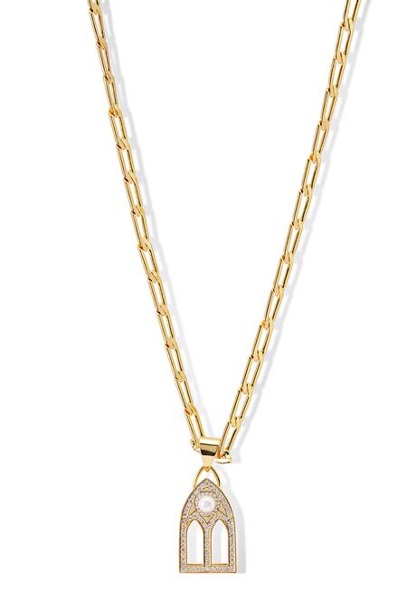 Shazé Gold Plated Nicoletta Mughal Carved Pendant Necklace Online at Aza Fashions Shazé_Gold Plated Nicoletta Mughal Carved Pendant Necklace _Online_at_Aza_Fashions