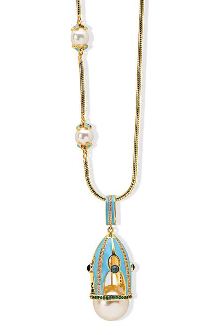 Shazé_Multi Color Victorias Coronation Embellished Pendant Necklace_at_Aza_Fashions