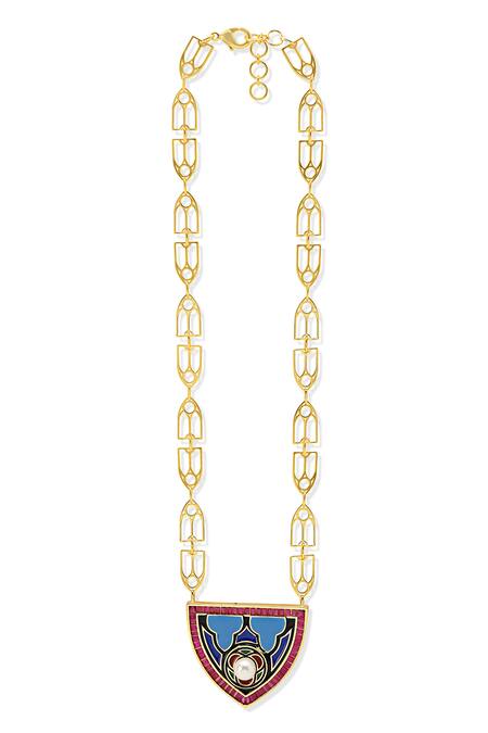 Buy_Shazé_Multi Color Insignia Mughal Carved Pendant Necklace _Online_at_Aza_Fashions