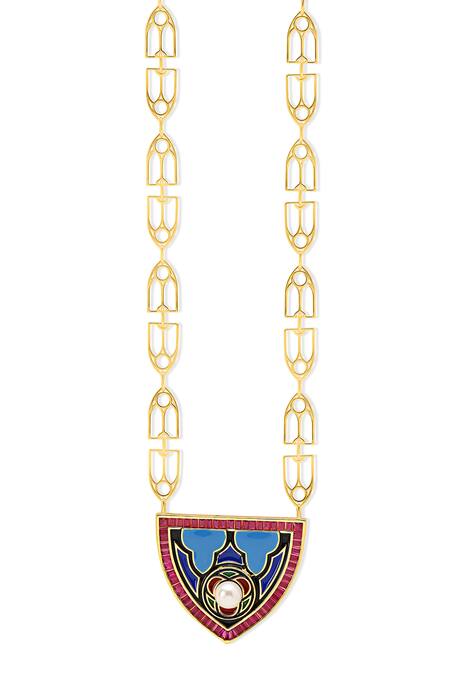 Shop_Shazé_Multi Color Insignia Mughal Carved Pendant Necklace _Online_at_Aza_Fashions