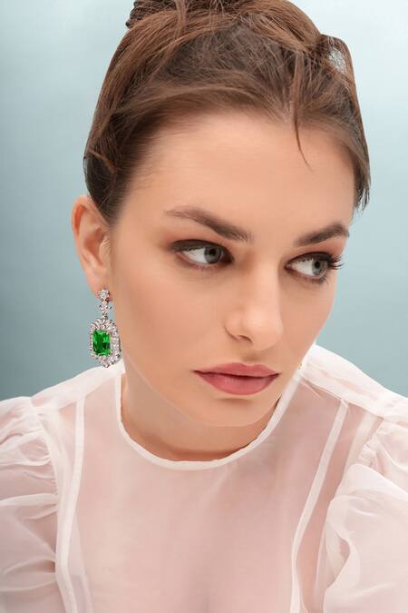 Buy_Shazé_Silver Plated Stone Floral Carved Earrings 