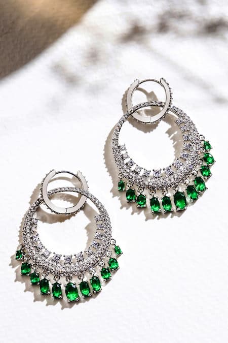 Shop_Shazé_Silver Plated Stone Embellished Chandbalis _at_Aza_Fashions