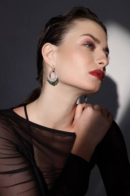 Shop_Shazé_Silver Plated Stone Embellished Chandbalis _Online_at_Aza_Fashions