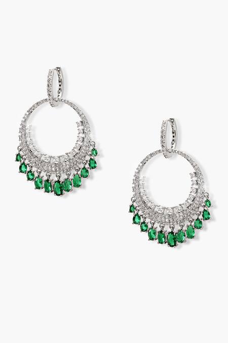 Buy_Shazé_Silver Plated Stone Embellished Chandbalis 