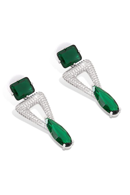Shazé_Silver Plated Stone Gaias Pyramid Shaped Earrings _at_Aza_Fashions