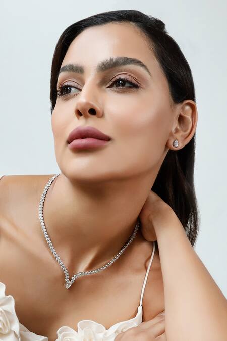 Shazé_Silver Plated Stones Sorcery Studded Necklace Set_Online_at_Aza_Fashions