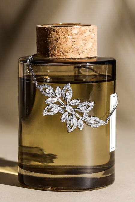 Shop_Shazé_Silver Plated Stone Starburst Floral Carved Bracelet _at_Aza_Fashions