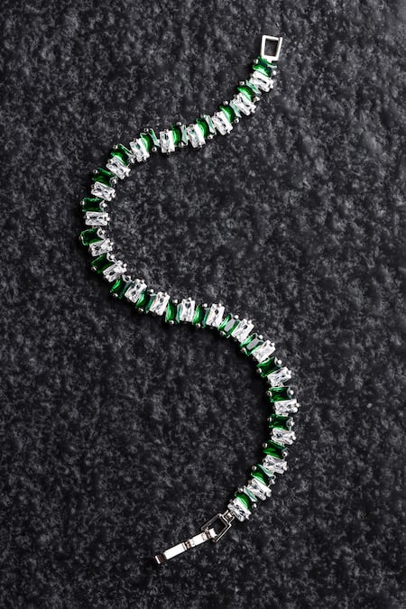 Shop Shazé Silver Plated Stones Starstream Geometric Carved Cutwork Bracelet Online at Aza Fashions Shop_Shazé_Silver Plated Stones Starstream Geometric Carved Cutwork Bracelet_Online_at_Aza_Fashions