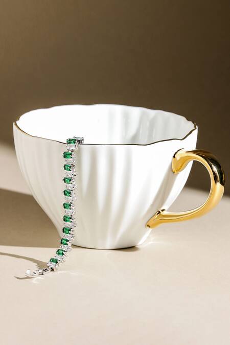 Shazé Silver Plated Stones Starstream Geometric Carved Cutwork Bracelet at Aza Fashions Shazé_Silver Plated Stones Starstream Geometric Carved Cutwork Bracelet_at_Aza_Fashions