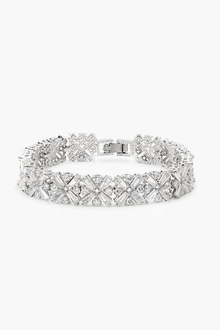 Shazé_Silver Plated Stones Evernova Floral Carved Cutwork Bracelet_Online_at_Aza_Fashions