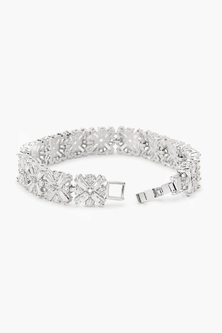 Buy_Shazé_Silver Plated Stones Evernova Floral Carved Cutwork Bracelet_Online_at_Aza_Fashions