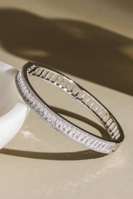 Shop_Shazé_Silver Plated Stone Ursa Studded Bangle _at_Aza_Fashions