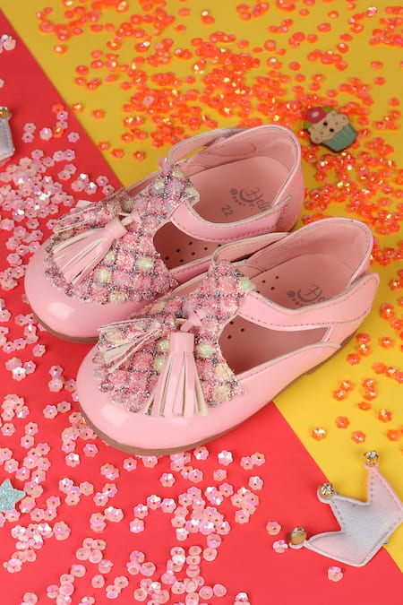 Shop Hello JR Pink Embellished Glitterati Sparkle Ballerina Shoes at Aza Fashions Shop_Hello JR_Pink Embellished Glitterati Sparkle Ballerina Shoes _at_Aza_Fashions