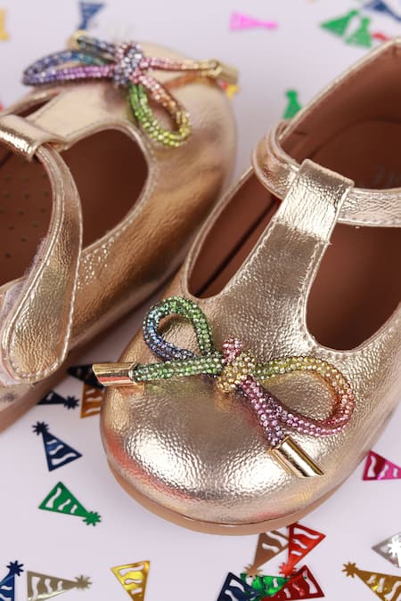 Hello JR Gold Starlight Bow Embellished Ballerina Shoes Online at Aza Fashions Hello JR_Gold Starlight Bow Embellished Ballerina Shoes _Online_at_Aza_Fashions