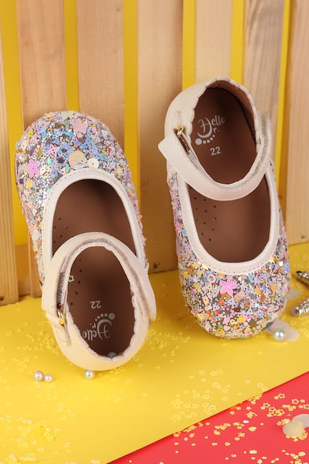 Shop Hello JR Silver Under The Sea Sequin Embellished Ballerina Shoes at Aza Fashions Shop_Hello JR_Silver Under The Sea Sequin Embellished Ballerina Shoes _at_Aza_Fashions