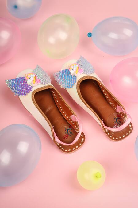Hello JR_White Embellished Enchanted Unicorn Mules _Online_at_Aza_Fashions