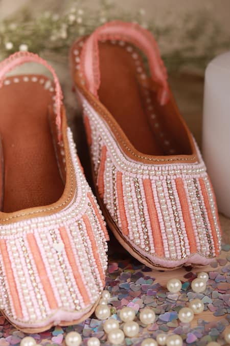 Hello JR_Peach Embellished Bead Pearl Mules _Online_at_Aza_Fashions