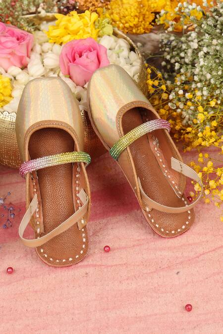 Hello JR_Multi Color Embroidery Prism Textured Holographic Mules_Online_at_Aza_Fashions