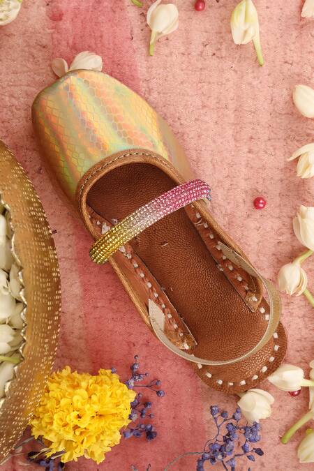 Buy_Hello JR_Multi Color Embroidery Prism Textured Holographic Mules_Online_at_Aza_Fashions