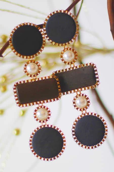 Shop Rejuvenate Jewels Black Pearls Sustainable Cascading Sawdust Earrings at Aza Fashions Shop_Rejuvenate Jewels_Black Pearls Sustainable Cascading Sawdust Earrings _at_Aza_Fashions
