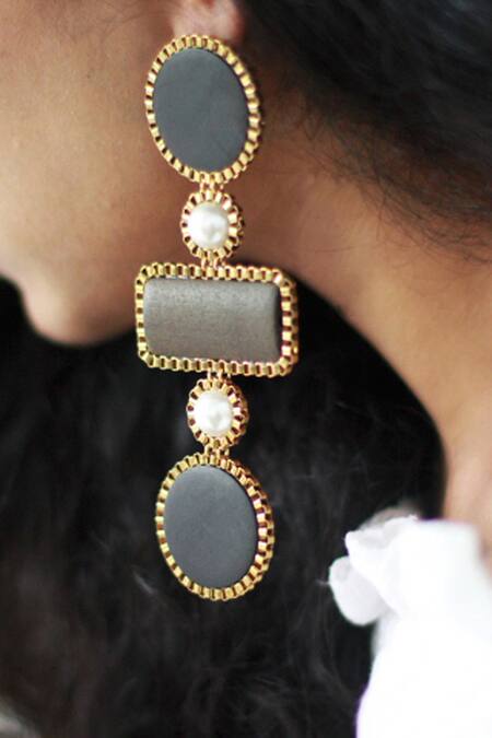 Buy Rejuvenate Jewels Black Pearls Sustainable Cascading Sawdust Earrings Online at Aza Fashions Buy_Rejuvenate Jewels_Black Pearls Sustainable Cascading Sawdust Earrings _Online_at_Aza_Fashions