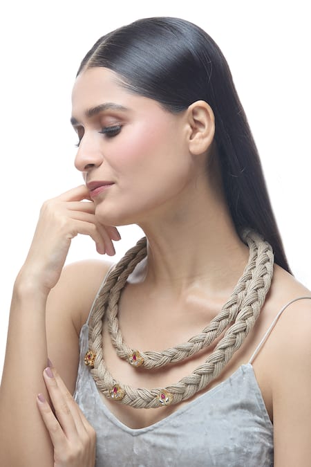 Just Shradhas Brown Natural Stone Embellished Choker Necklace 