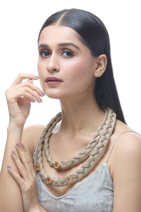 Just Shradhas Brown Natural Stone Embellished Choker Necklace Online at Aza Fashions Just Shradhas_Brown Natural Stone Embellished Choker Necklace _Online_at_Aza_Fashions