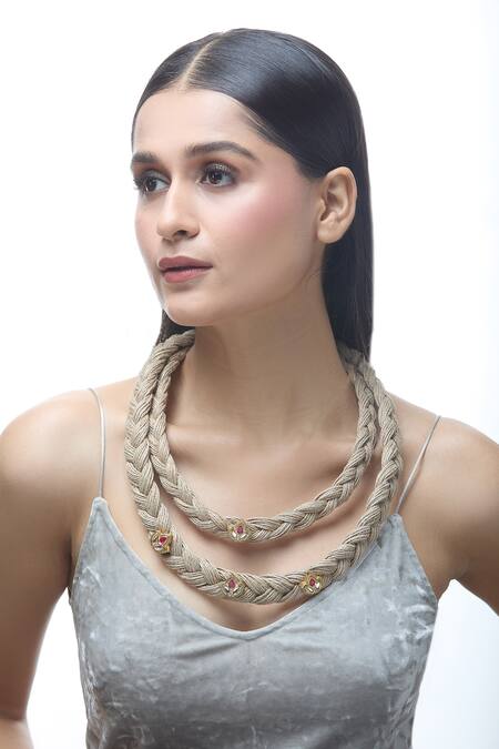Shop Just Shradhas Brown Natural Stone Embellished Choker Necklace Online at Aza Fashions Shop_Just Shradhas_Brown Natural Stone Embellished Choker Necklace _Online_at_Aza_Fashions