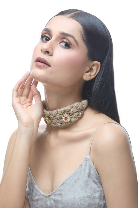 Buy Just Shradhas Brown Natural Stones Embellished Choker Necklace Online at Aza Fashions Buy_Just Shradhas_Brown Natural Stones Embellished Choker Necklace _Online_at_Aza_Fashions