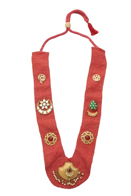 Shop Just Shradhas Red Natural Stones Embellished Long Necklace at Aza Fashions Shop_Just Shradhas_Red Natural Stones Embellished Long Necklace _at_Aza_Fashions