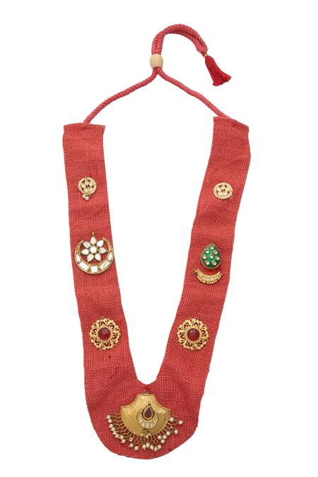 Just Shradhas Red Natural Stones Embellished Long Necklace Online at Aza Fashions Just Shradhas_Red Natural Stones Embellished Long Necklace _Online_at_Aza_Fashions