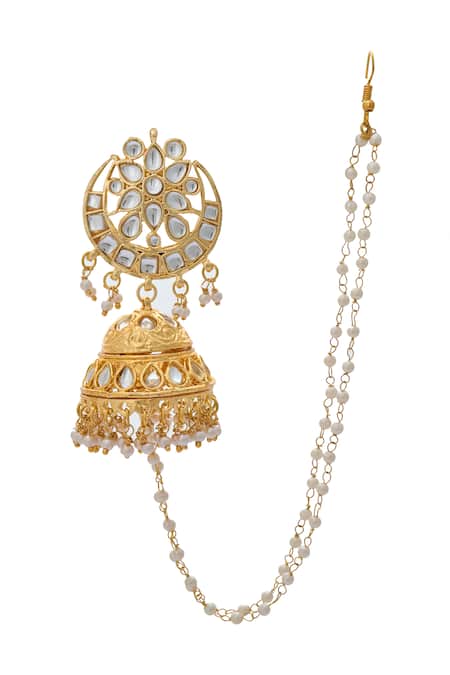 Shop Just Shradhas Gold Plated Embellished Jhumka Earrings at Aza Fashions Shop_Just Shradhas_Gold Plated Embellished Jhumka Earrings _at_Aza_Fashions