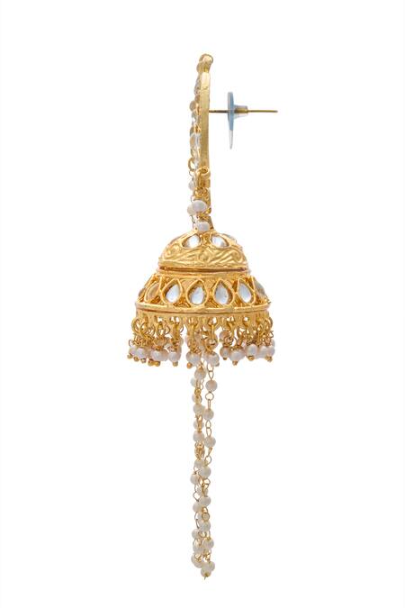 Just Shradhas Gold Plated Embellished Jhumka Earrings Online at Aza Fashions Just Shradhas_Gold Plated Embellished Jhumka Earrings _Online_at_Aza_Fashions