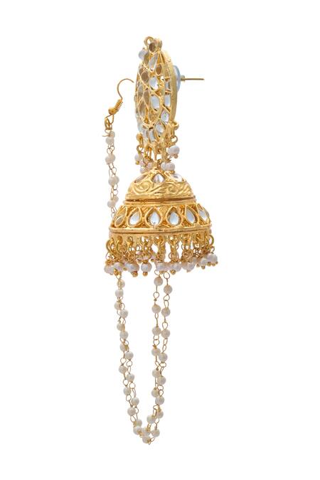 Buy Just Shradhas Gold Plated Embellished Jhumka Earrings Online at Aza Fashions Buy_Just Shradhas_Gold Plated Embellished Jhumka Earrings _Online_at_Aza_Fashions