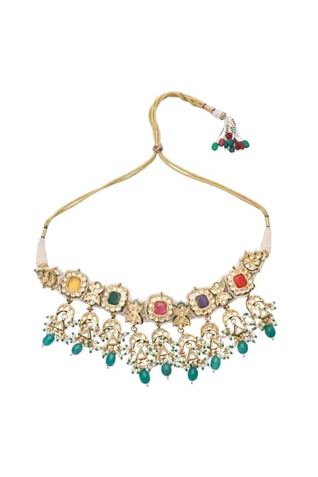 Shop Just Shradhas Multi Color Pearls, Stones Embellished Choker Necklace Set at Aza Fashions Shop_Just Shradhas_Multi Color Pearls, Stones Embellished Choker Necklace Set _at_Aza_Fashions