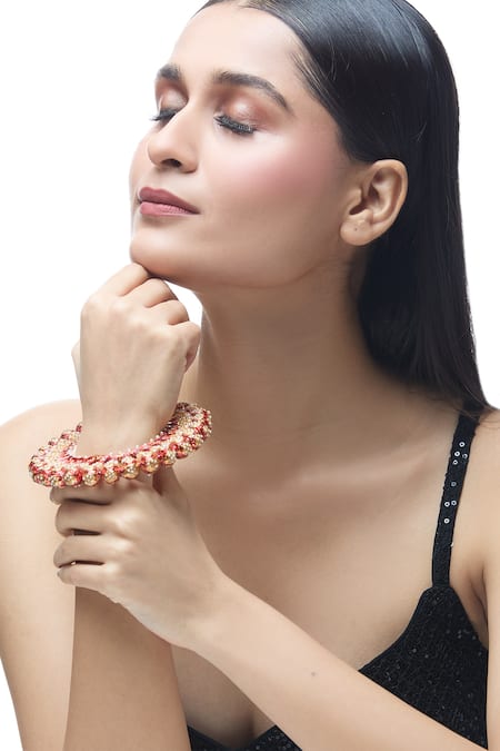 Buy Just Shradhas Red Pearls, Stones Embellished Bangle Online at Aza Fashions Buy_Just Shradhas_Red Pearls, Stones Embellished Bangle _Online_at_Aza_Fashions